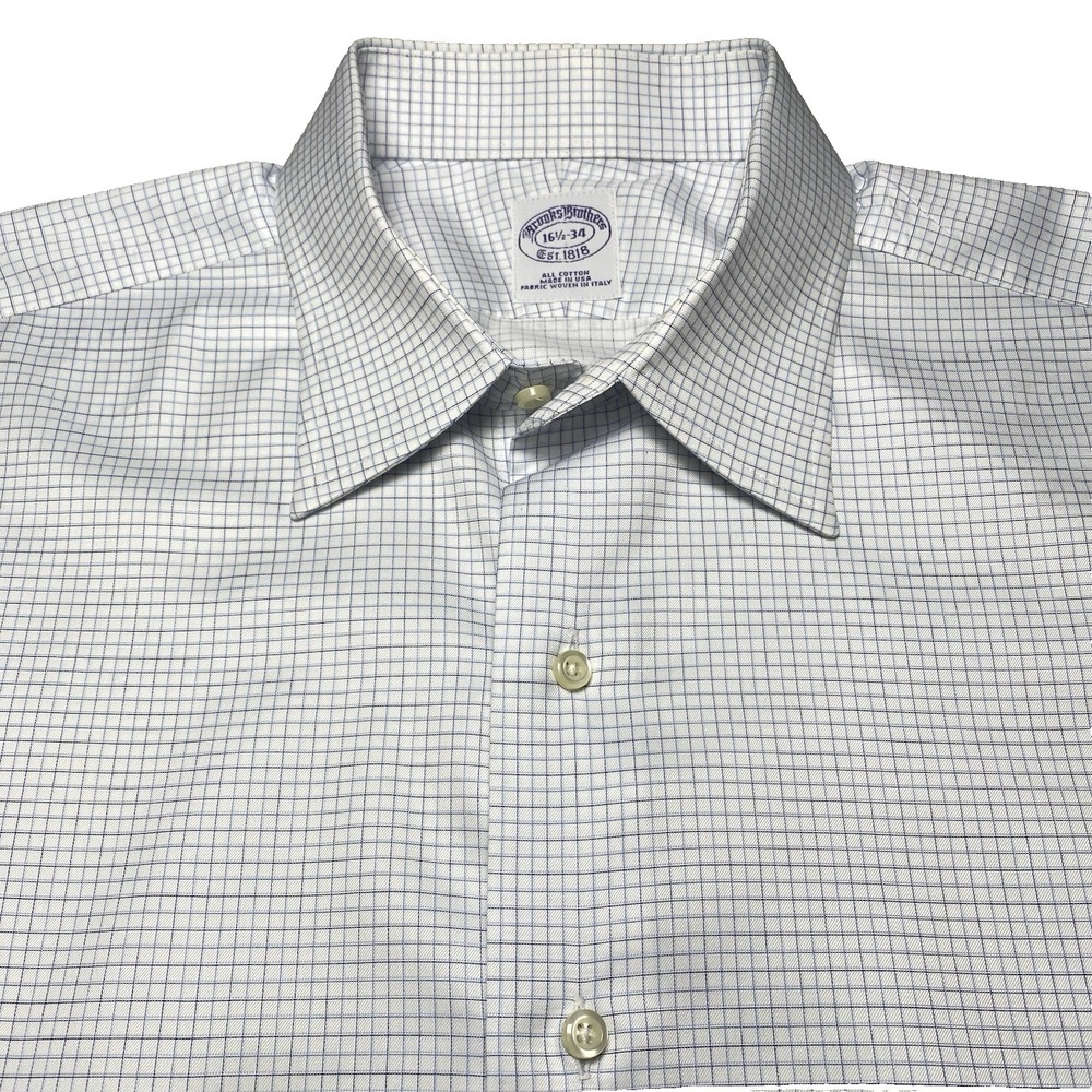 Brooks Brothers 1818 Dress Shirt 16.5 34 French Cuff Twill Micro Graph Check USA